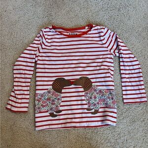 Mini Boden Red and White Striped Long Sleeve Tee with Floral Dachshunds